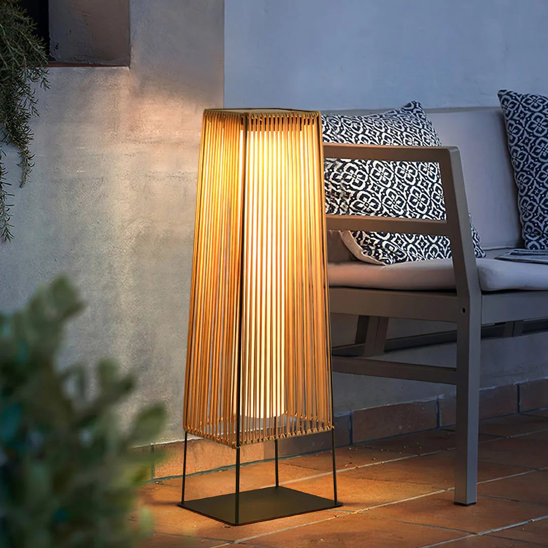 Modern Outdoor Post Lamp with Integrated LED - Weather-Resistant Rattan Design