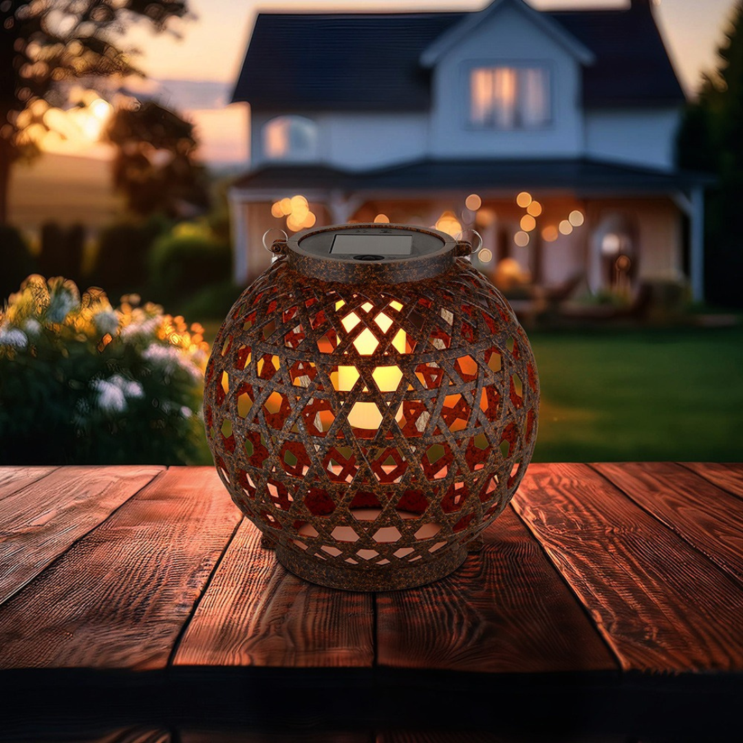 LED Solar Lantern Ball with Flame Effect for Outdoor Use