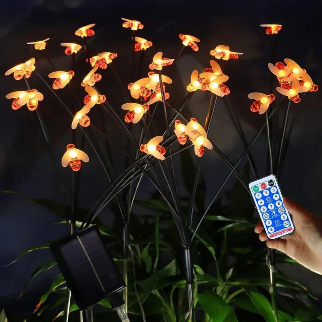 Solar Garden Lights - Waterproof LED Honey Bee Design Outdoor Stake Lamps