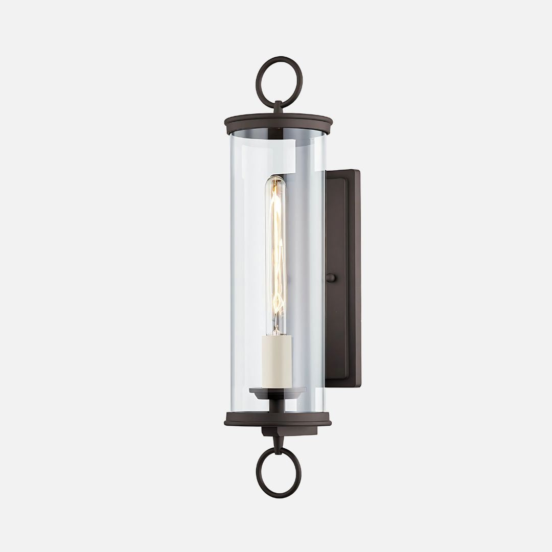 Outdoor Wall Light Bronze Finish Clear Glass Cylinder Wet Rated