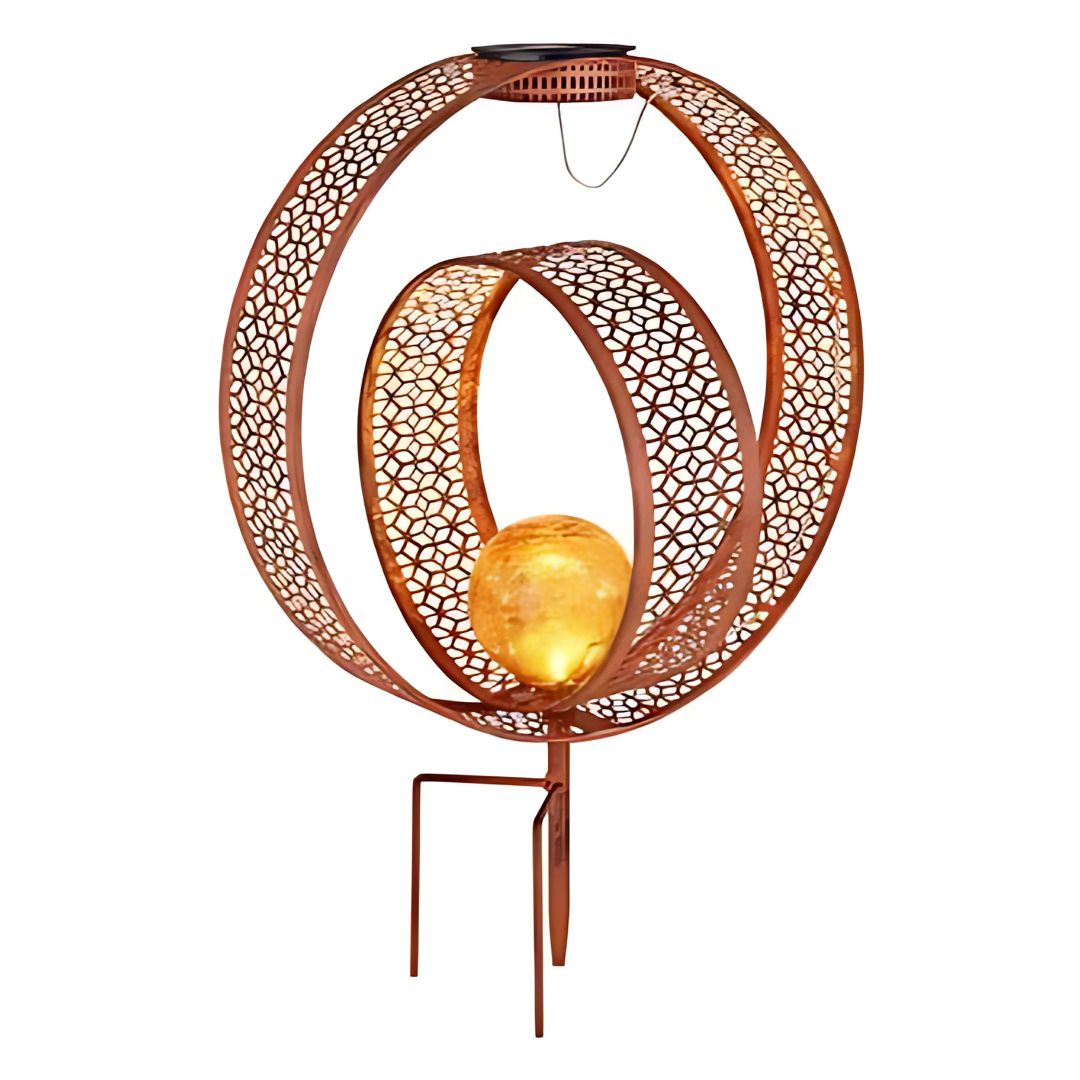 Solar Garden Light Rust Metal Crackle Glass LED Outdoor