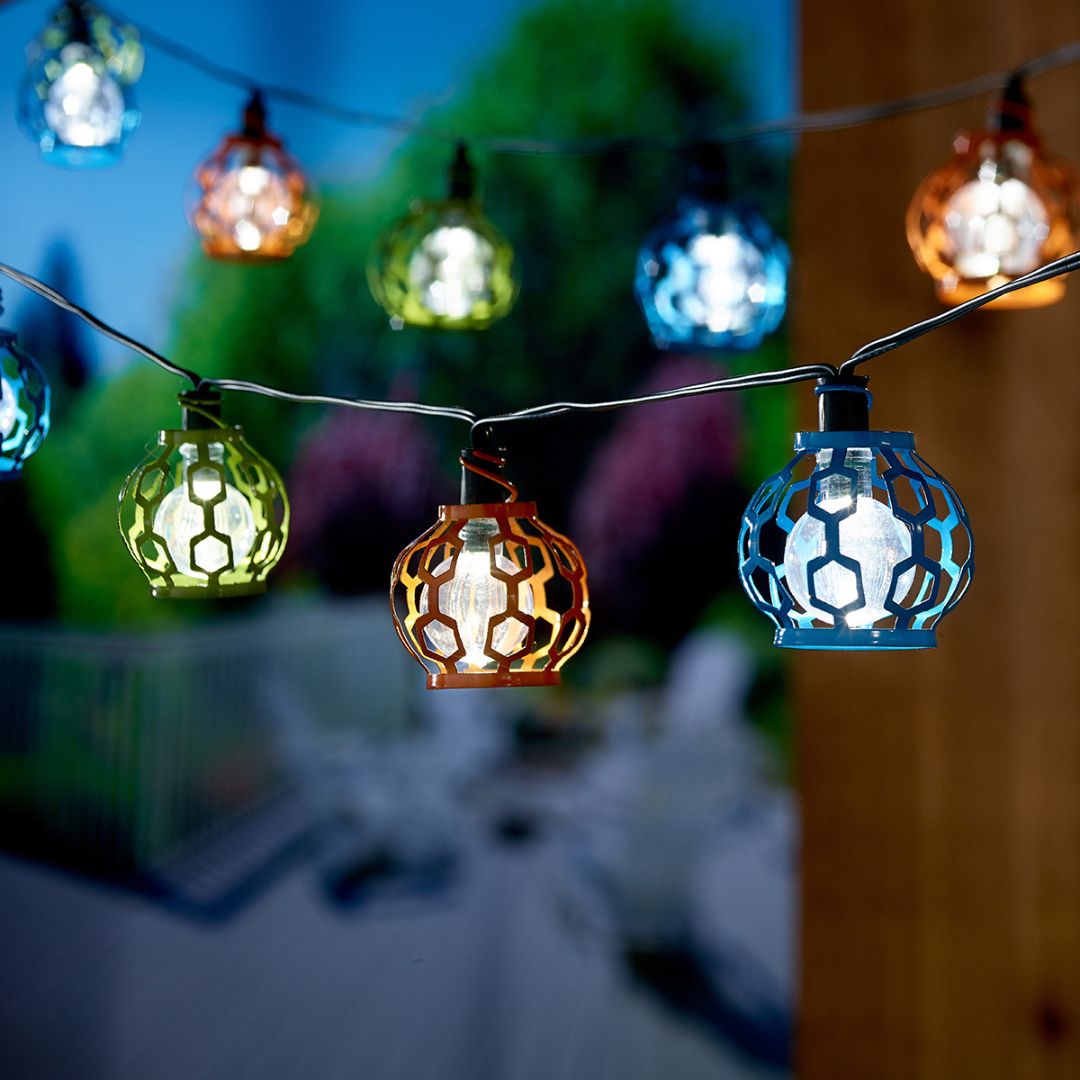 Solar String Lights Outdoor 20 LED 3-Color Metal Cage Lights