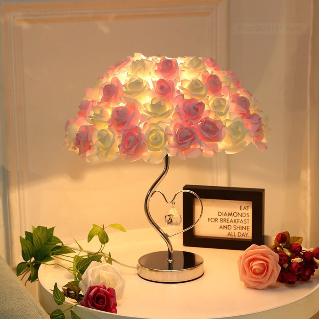 Elegant LED Table Lamp with Rose Design for Bedroom and Living Room