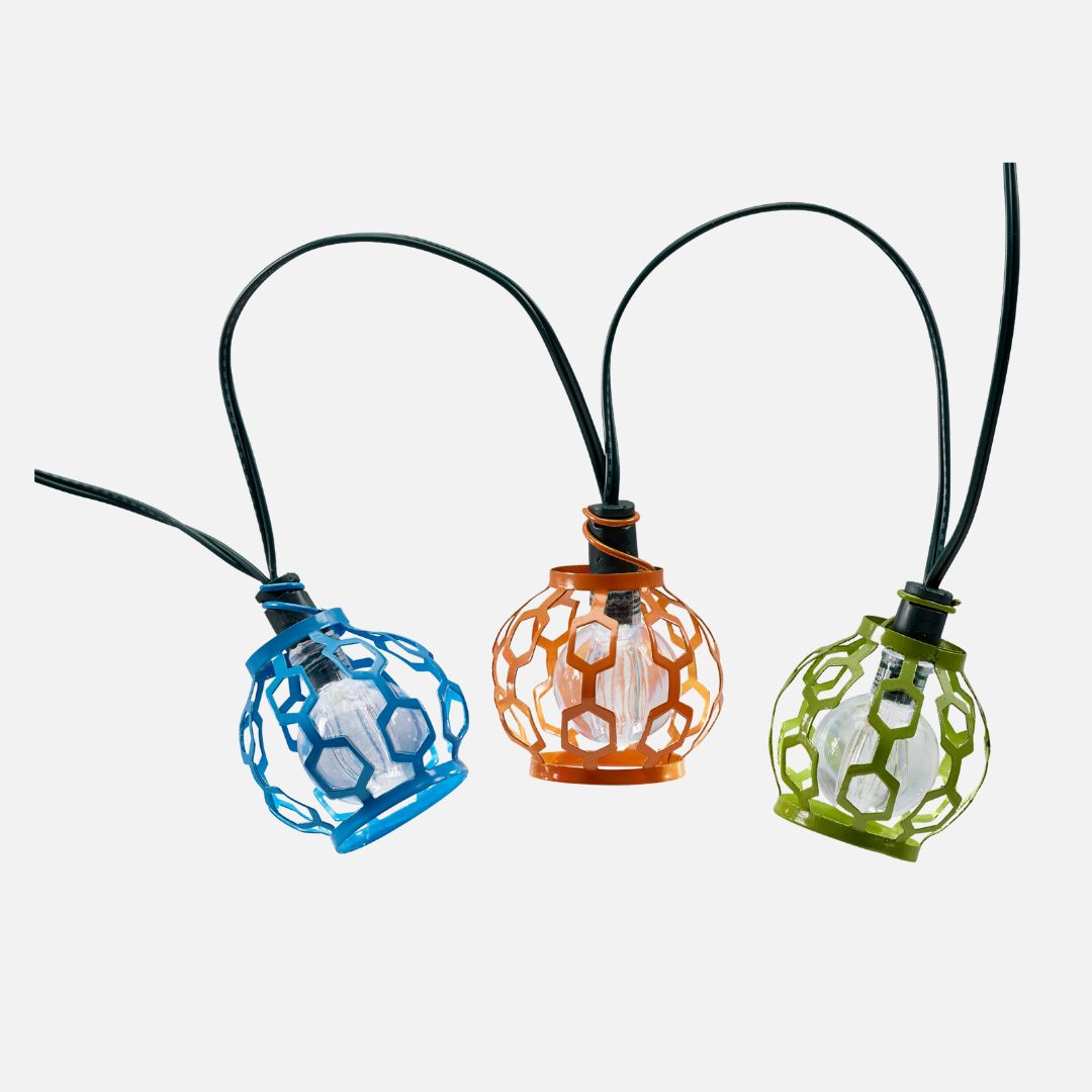 Solar String Lights Outdoor 20 LED 3-Color Metal Cage Lights