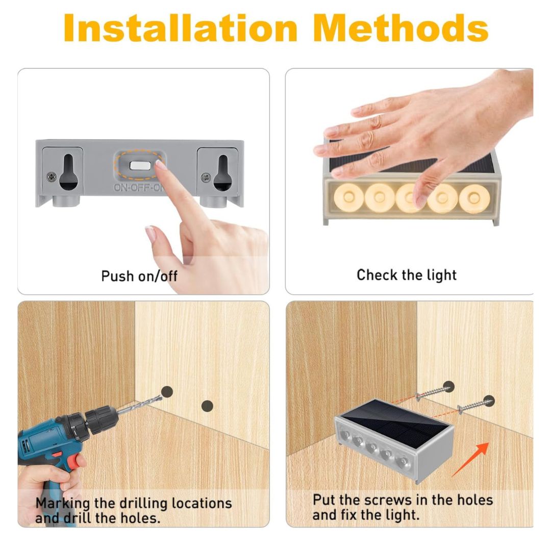 Solar Step Lights Outdoor Waterproof LED Deck Lighting for Stairs