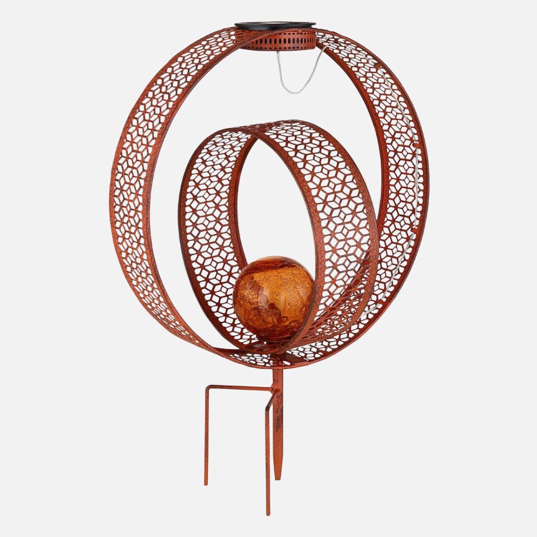 Solar Garden Light Rust Metal Crackle Glass LED Outdoor