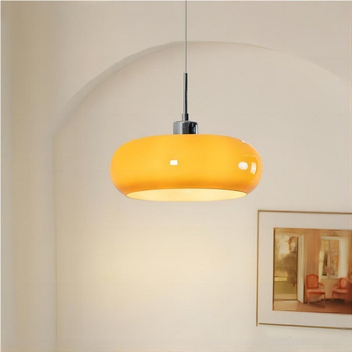 Vintage Glass Pendant Light – Retro Bauhaus Hanging Lamp with Metal Accents for Kitchen and Home Decor