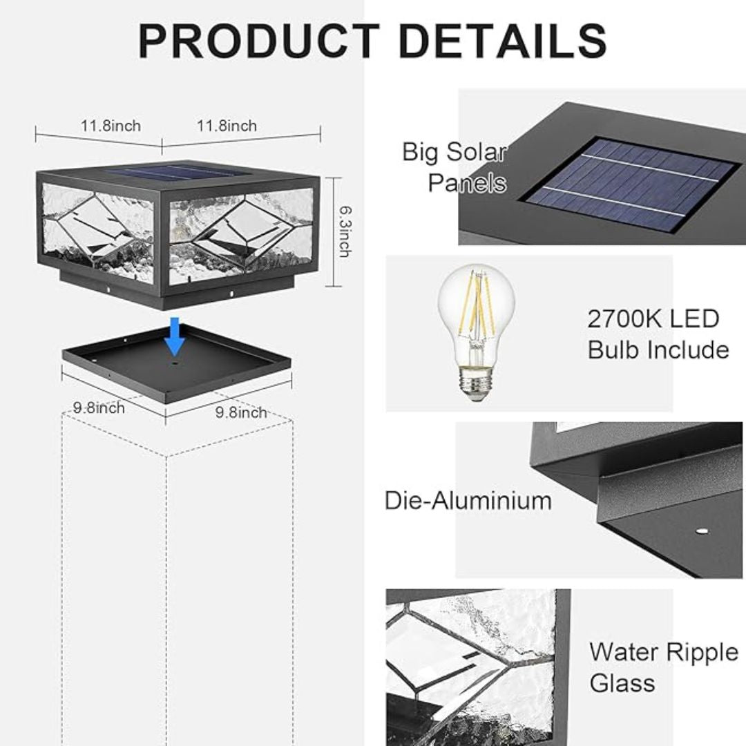 Solar Fence Post Light Solder Glass LED Waterproof with Remote Control