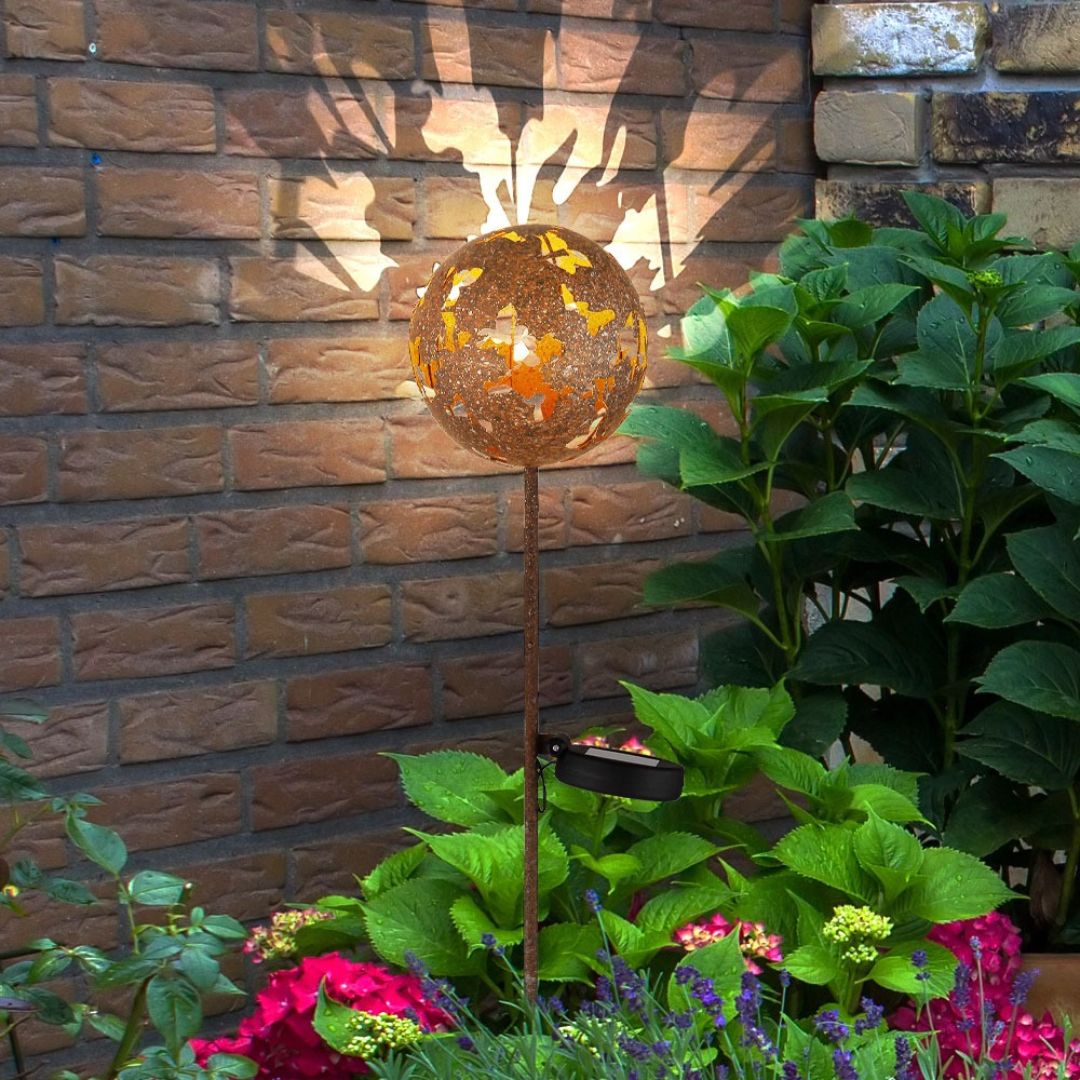 Solar Garden Light LED Maple Leaf Rust Metal IP44