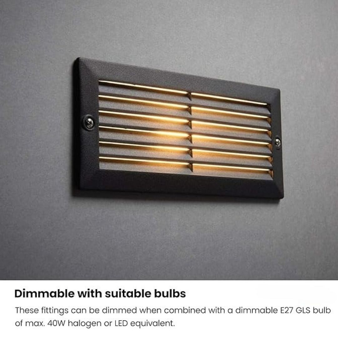 Outdoor Black Brick Light IP44 with Grille and Frosted Glass Panel
