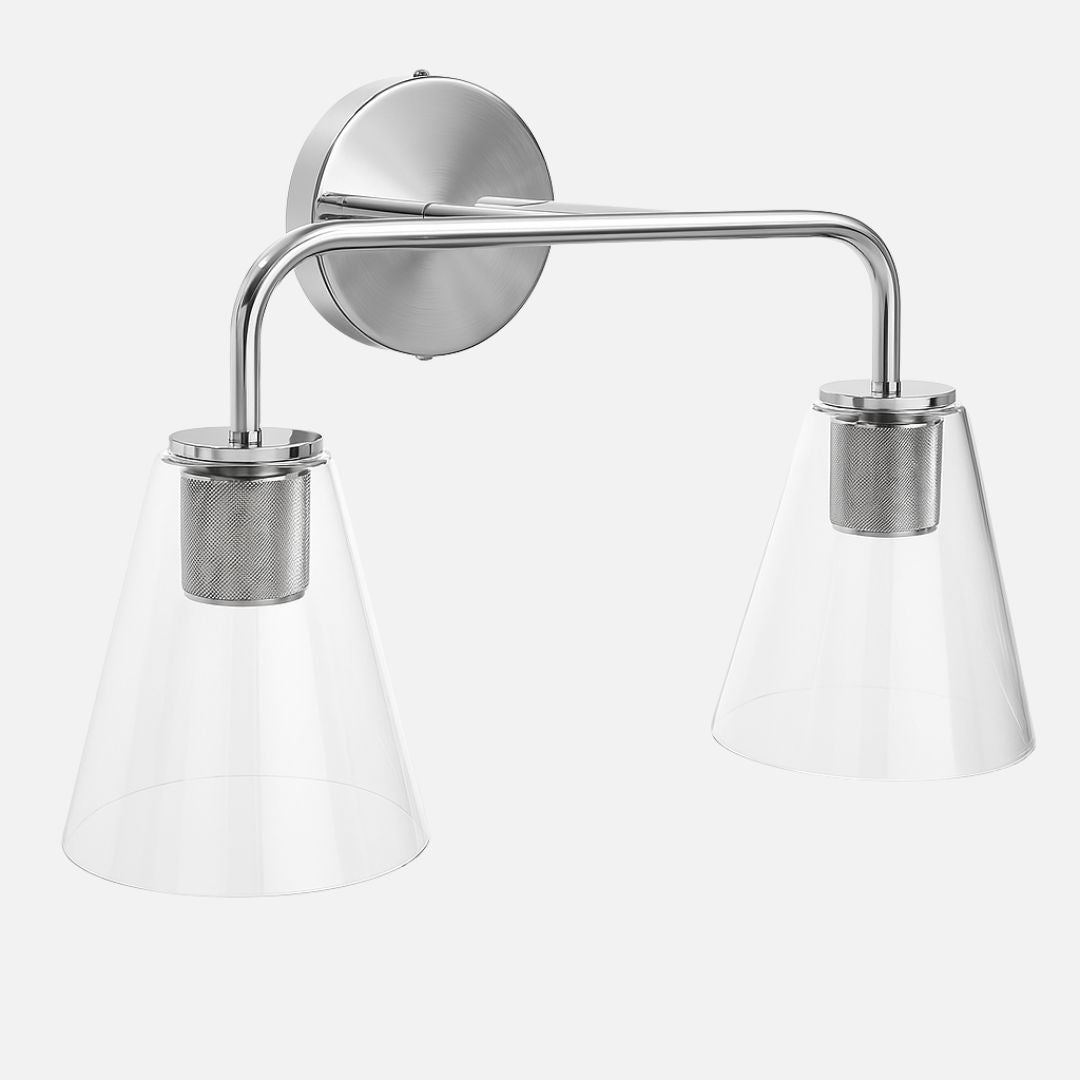 Silver Metal Wall Sconce Lighting with Clear Glass Shade – 27.6in Height