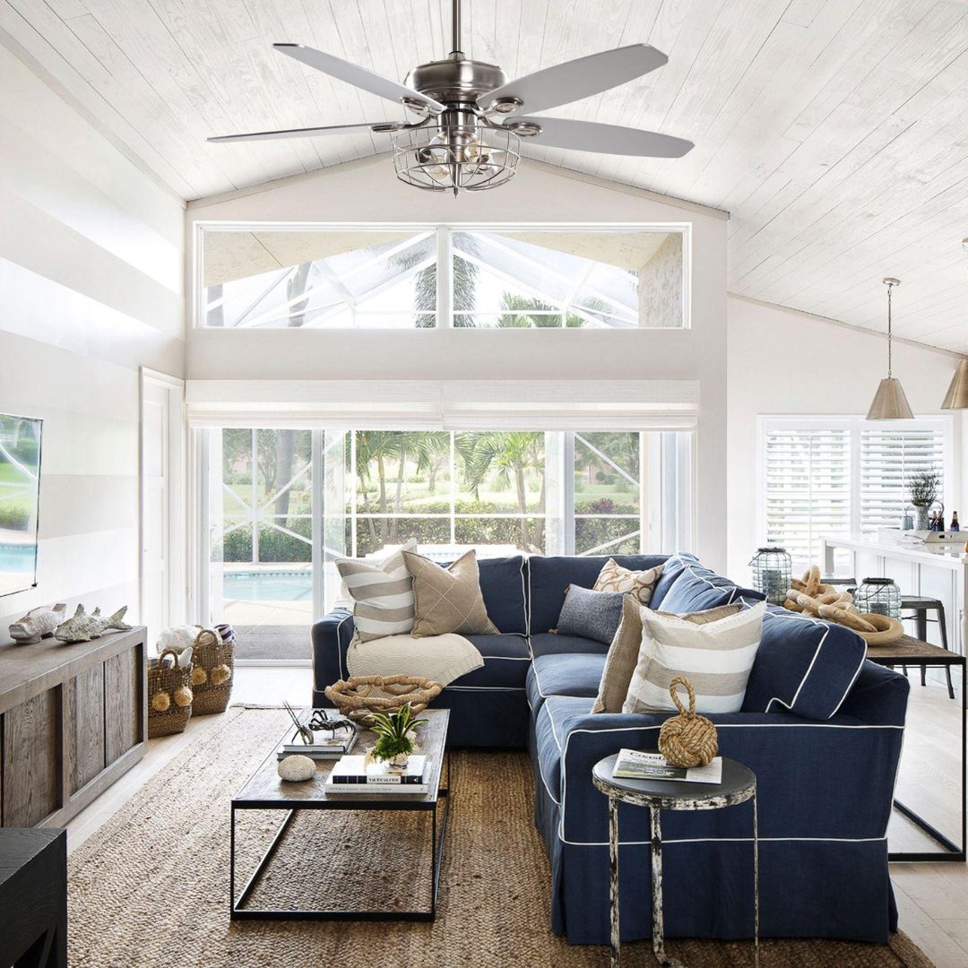 52 Modern Ceiling Fan with Lights and Remote Control – Brushed Nickel Finish