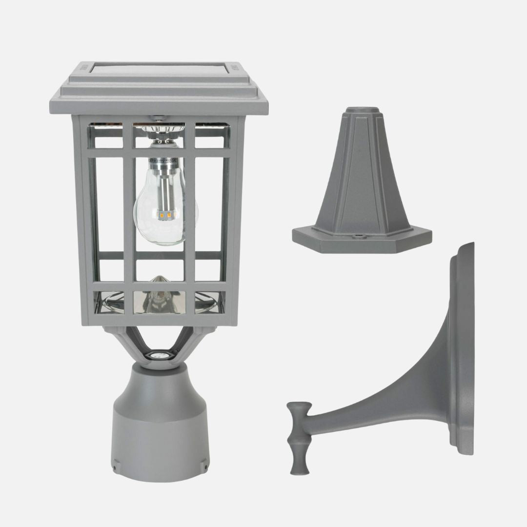 Solar Coach Light Outdoor Fixture – Gray Aluminum, 3 Mounting Options