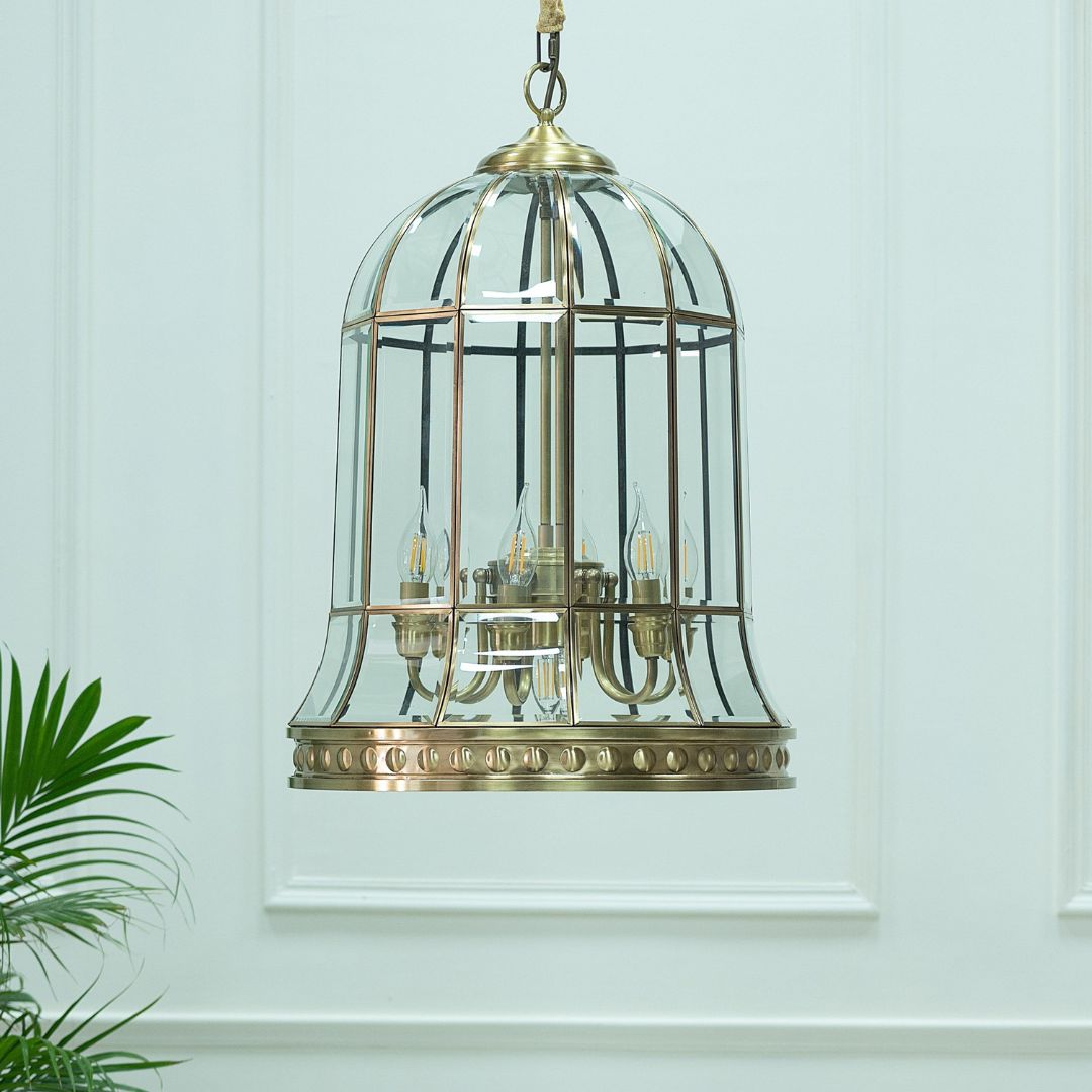 Elegant Brass Bell Pendant Light with Antique Finish – Kitchen Hanging Light