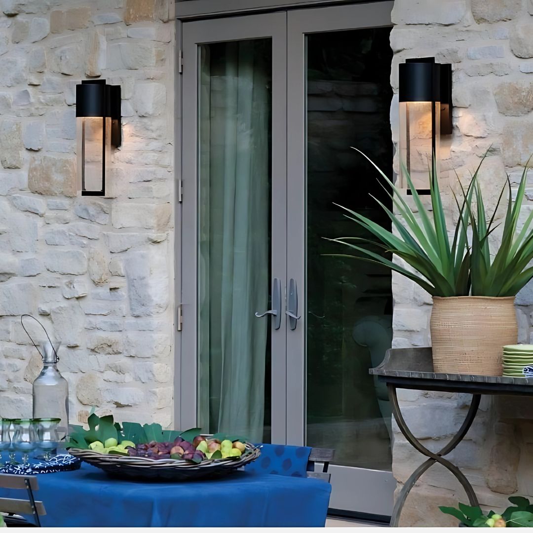 Outdoor Wall Lantern Black Aluminum 20.5in LED Modern Cylinder Light