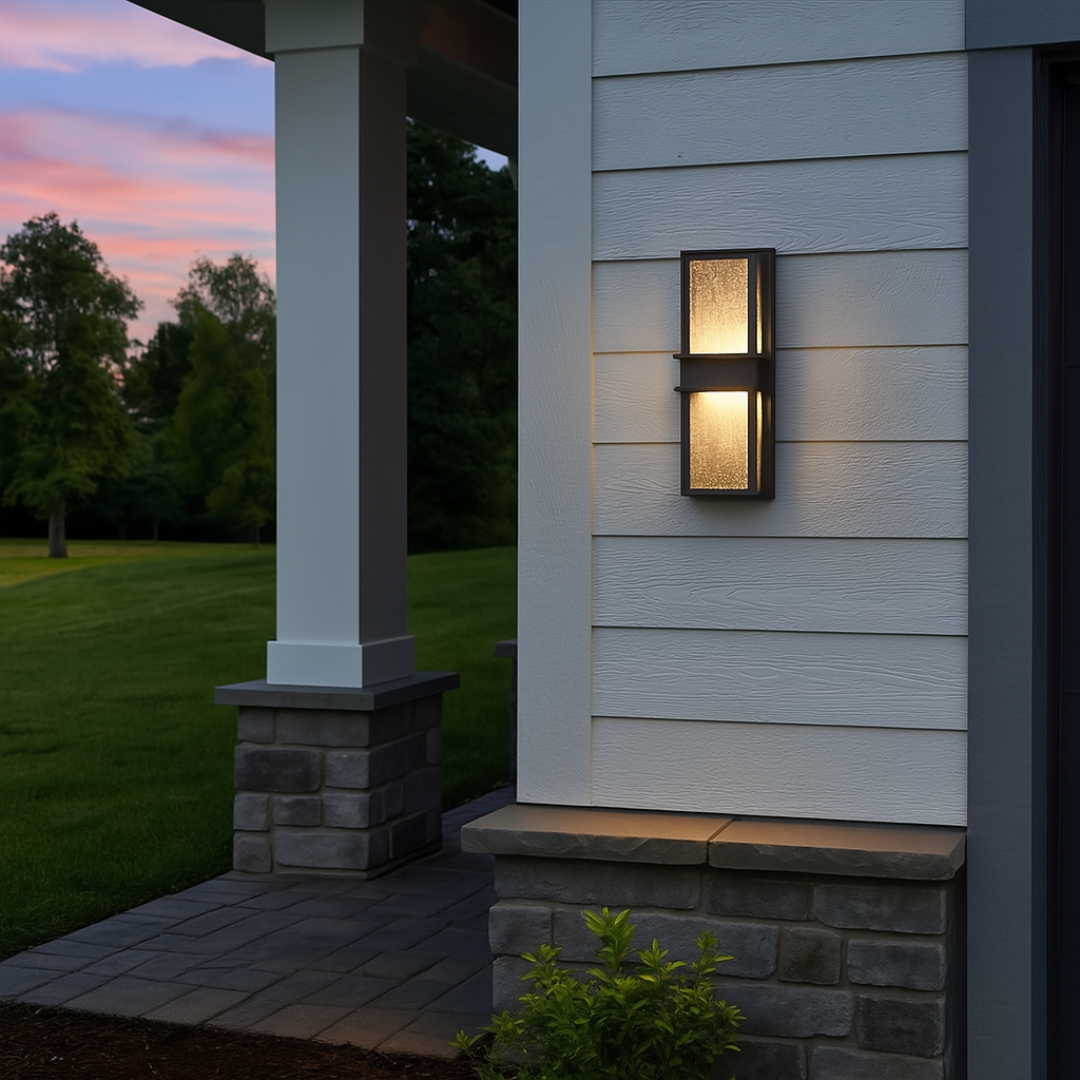 LED Outdoor Wall Sconce Black Seeded Glass 18in Dimmable Waterproof