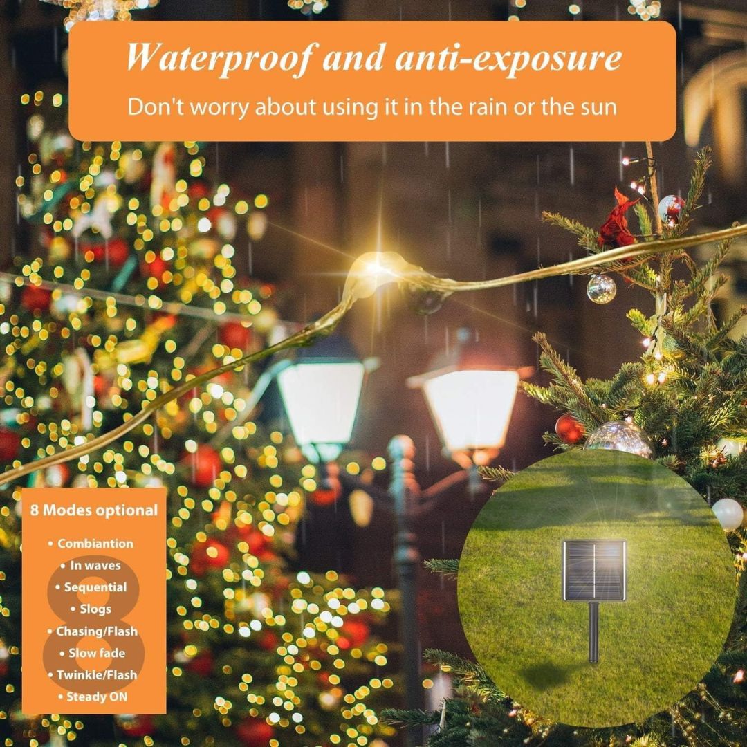 Solar Powered LED Fairy Lights Yellow Waterproof Outdoor String