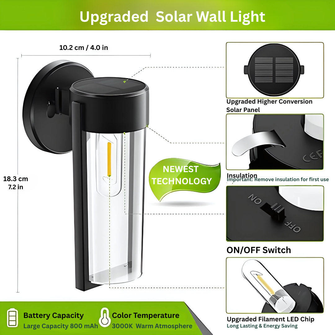 Solar Wall Lights Outdoor, Waterproof Auto On/Off Outdoor Light Fixtures