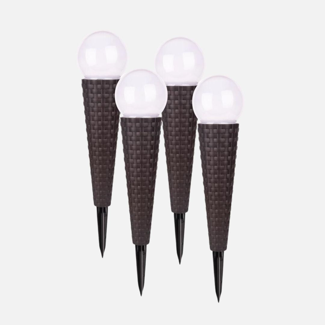 Solar Path Lights 4-Pack Brown Wicker with Frosted Globe