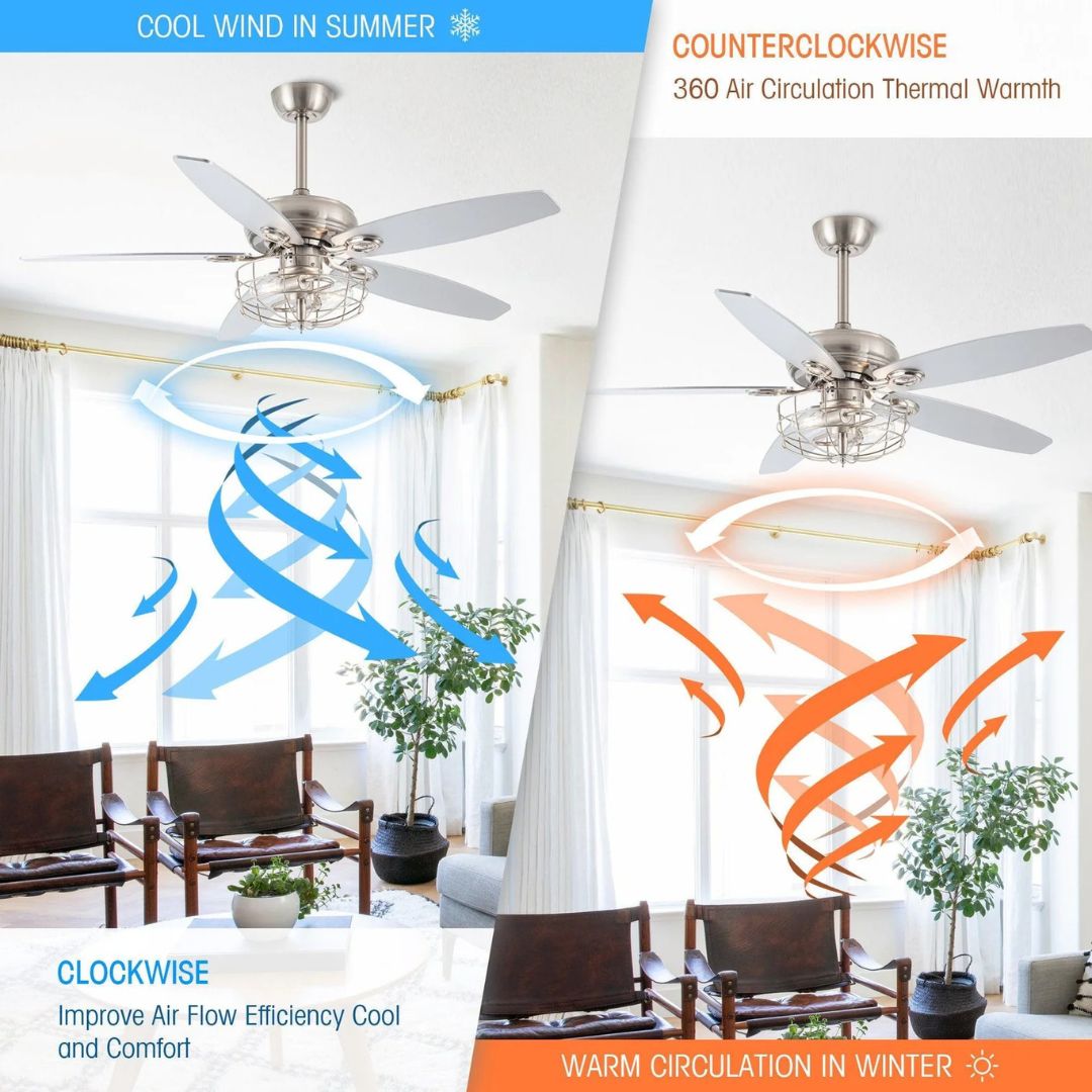 52 Modern Ceiling Fan with Lights and Remote Control – Brushed Nickel Finish