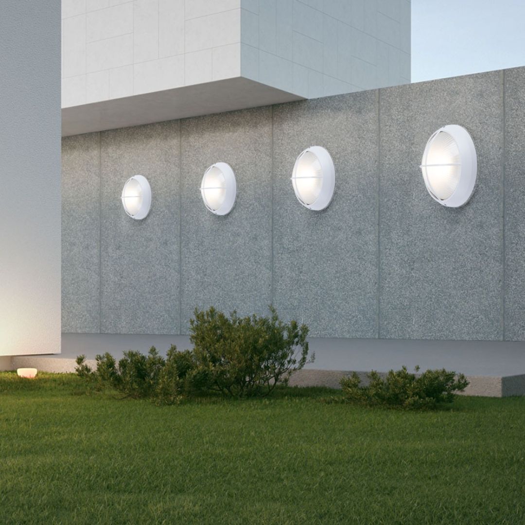 Outdoor LED Wall Lamps Set, Round White Cast Aluminum, IP44