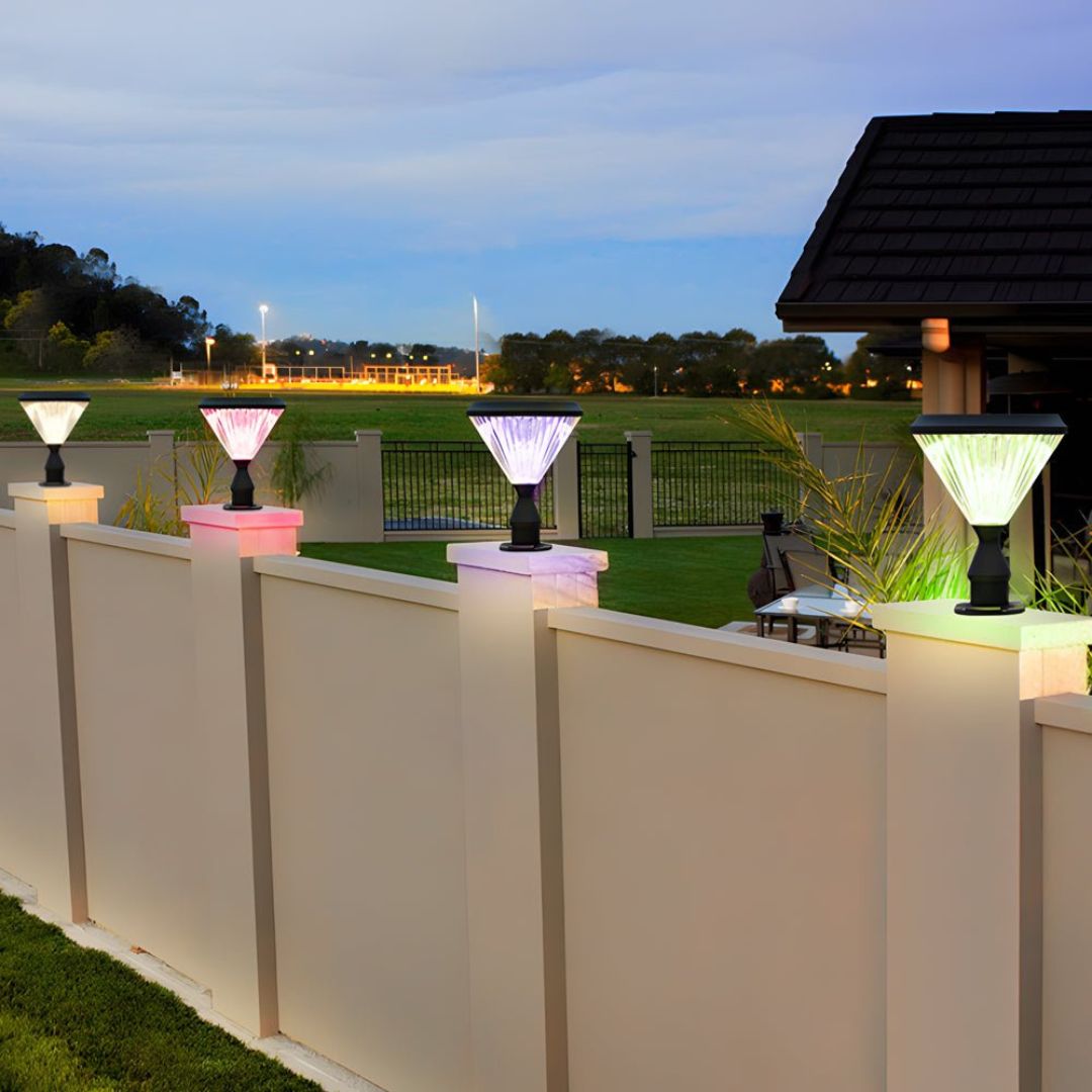 Solar LED Post Light Outdoor Waterproof Black IP65 Color Changing