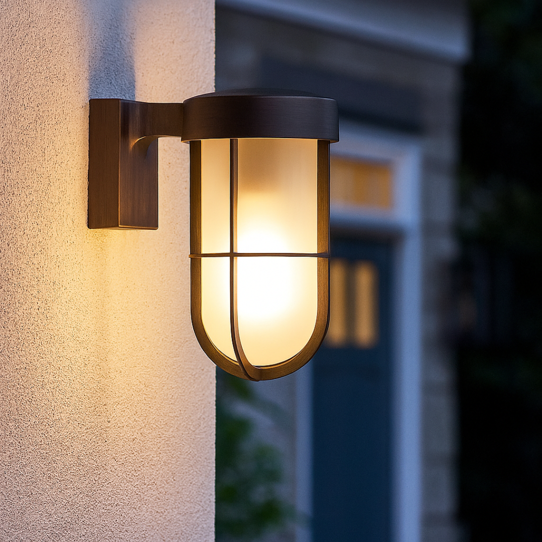 Outdoor Wall Light Brass IP44 – Frosted Glass E27 Wall Lamp