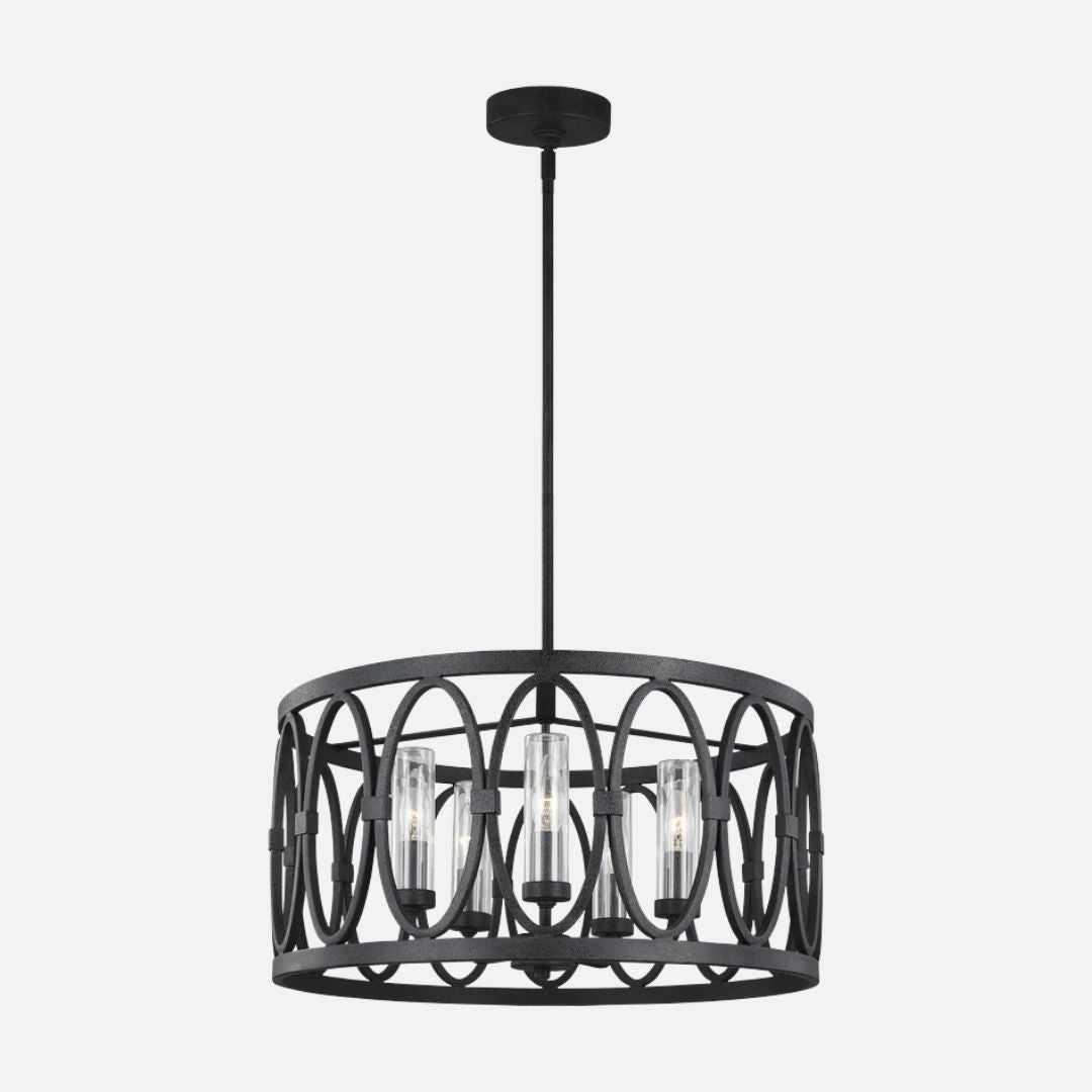 Outdoor 5-Light Chandelier for Gazebo with Textured Finish and Glass Covers