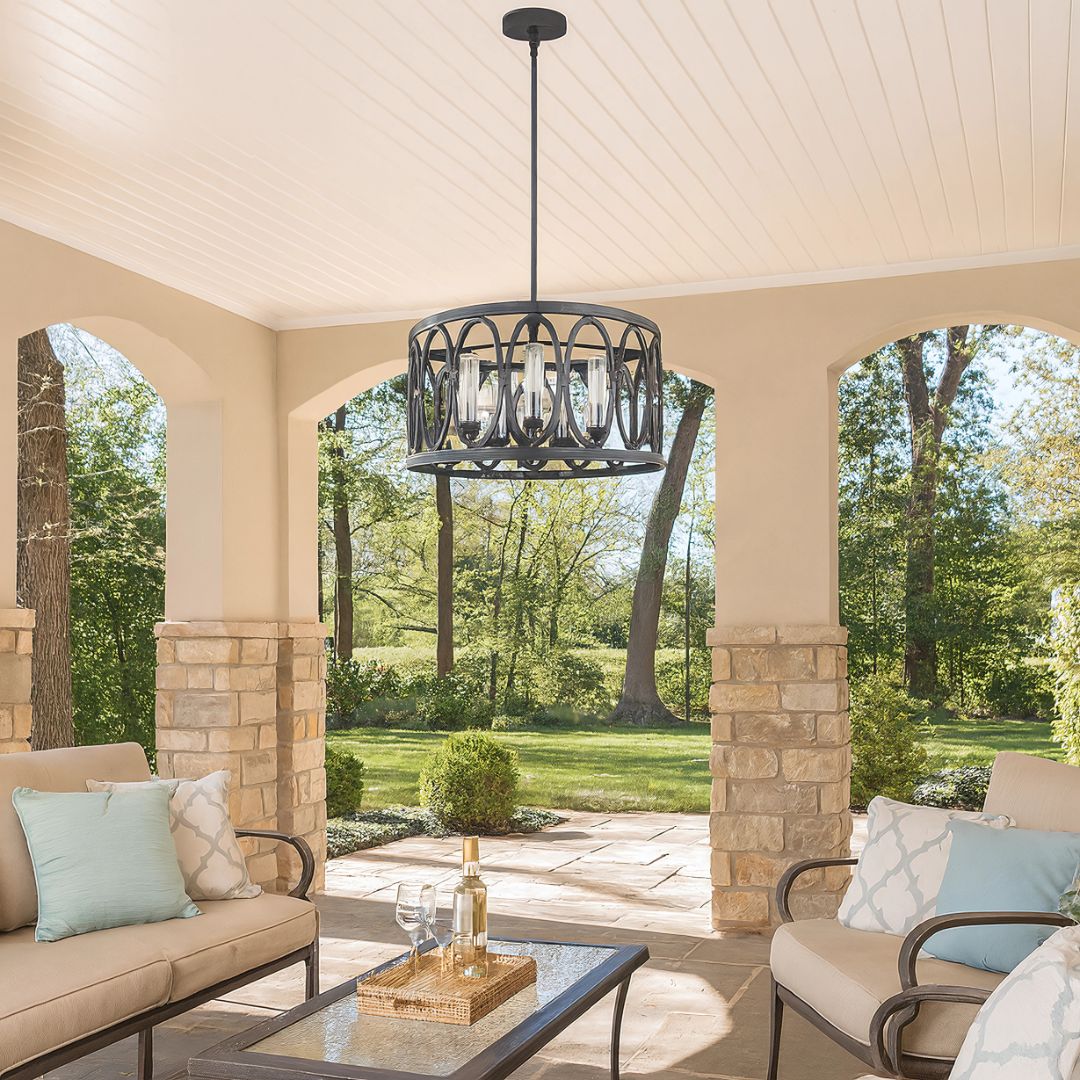 Outdoor 5-Light Chandelier for Gazebo with Textured Finish and Glass Covers