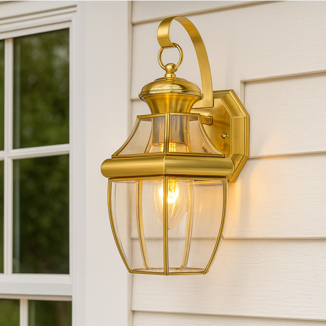 Outdoor Wall Lamp Brass Finish with Beveled Glass