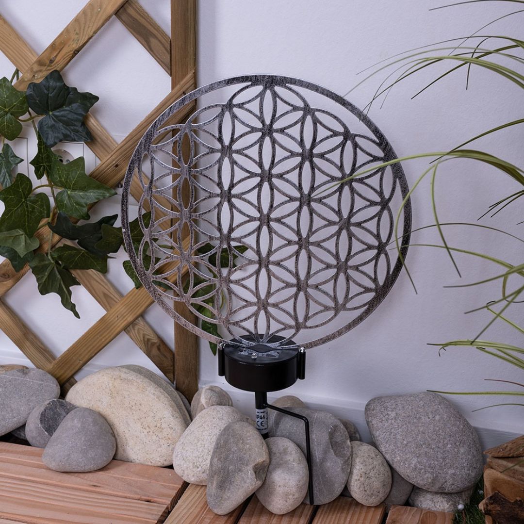 LED Solar Lamp Antique Silver with Ground Spike for Outdoor Lighting