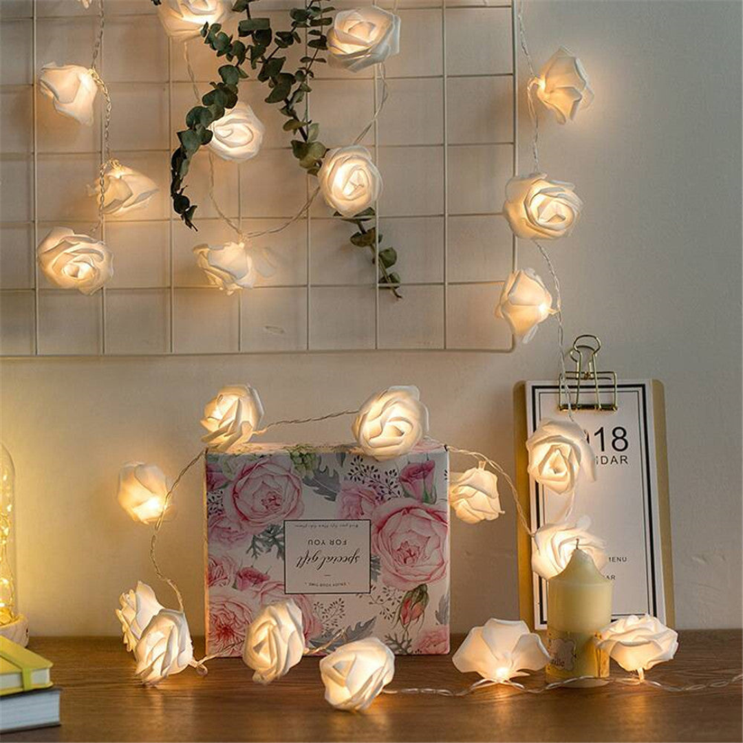 LED Rose String Lights Warm White White Foam or Frosted
