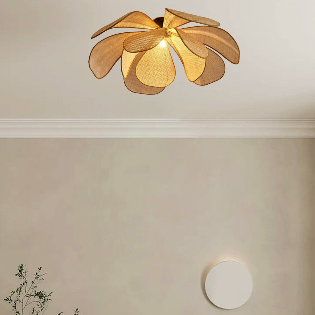 Antique Rattan Ceiling Light Fixture, Vintage Design, Multiple Sizes Available