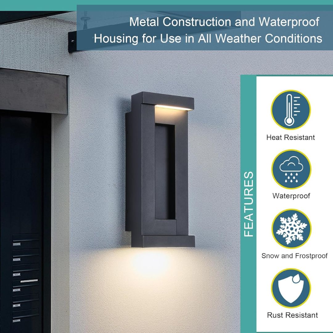 Modern Outdoor LED Wall Light Textured Black Waterproof 2200 Lumens