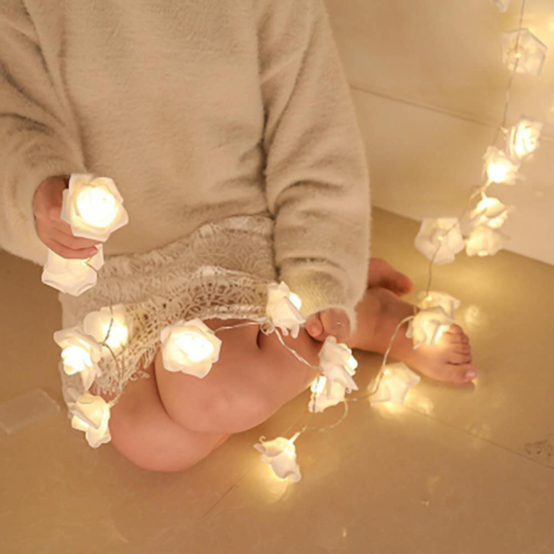 LED Rose String Lights Warm White White Foam or Frosted