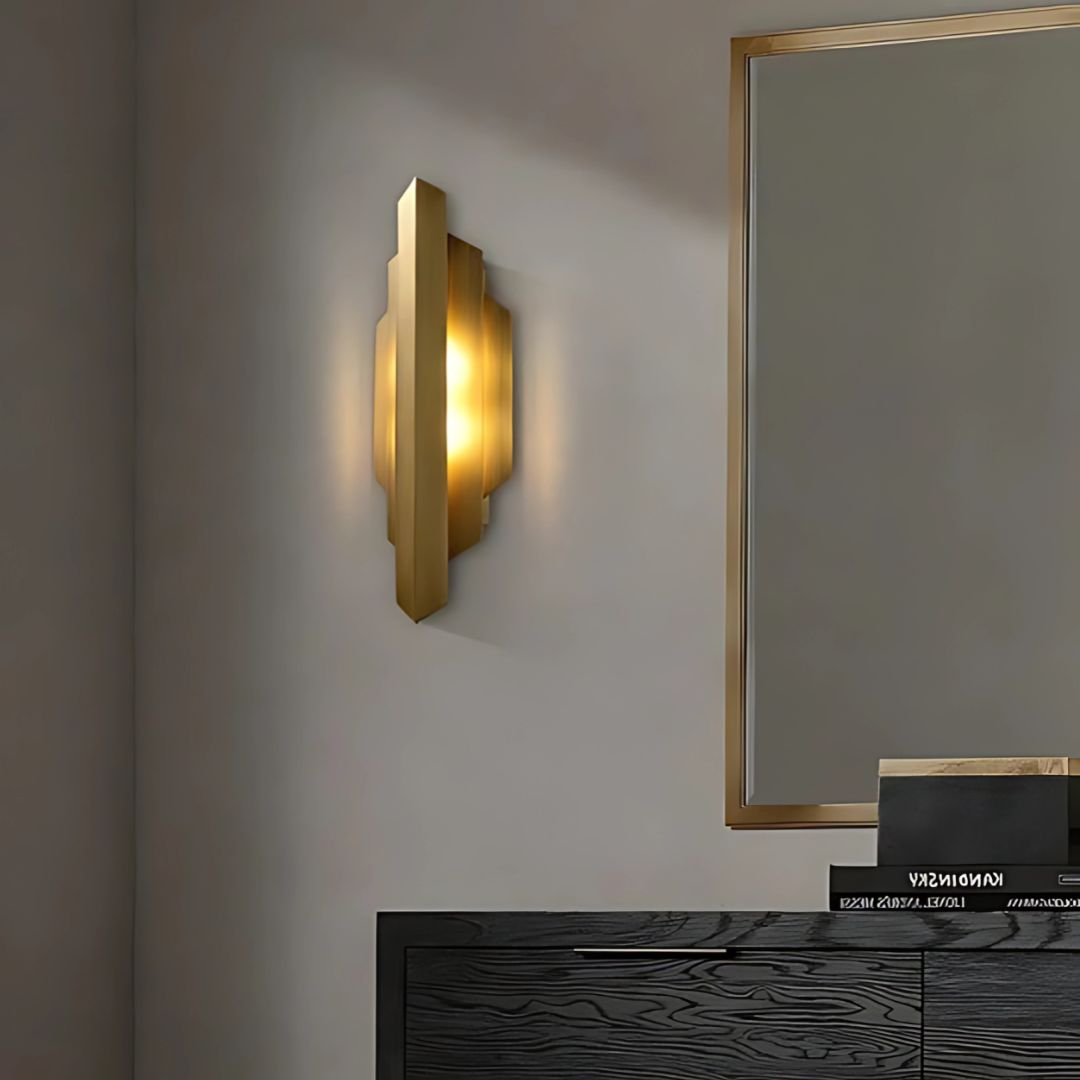 Brass Plated Geometric Wall Sconce Light with 5W LED Warm Lighting