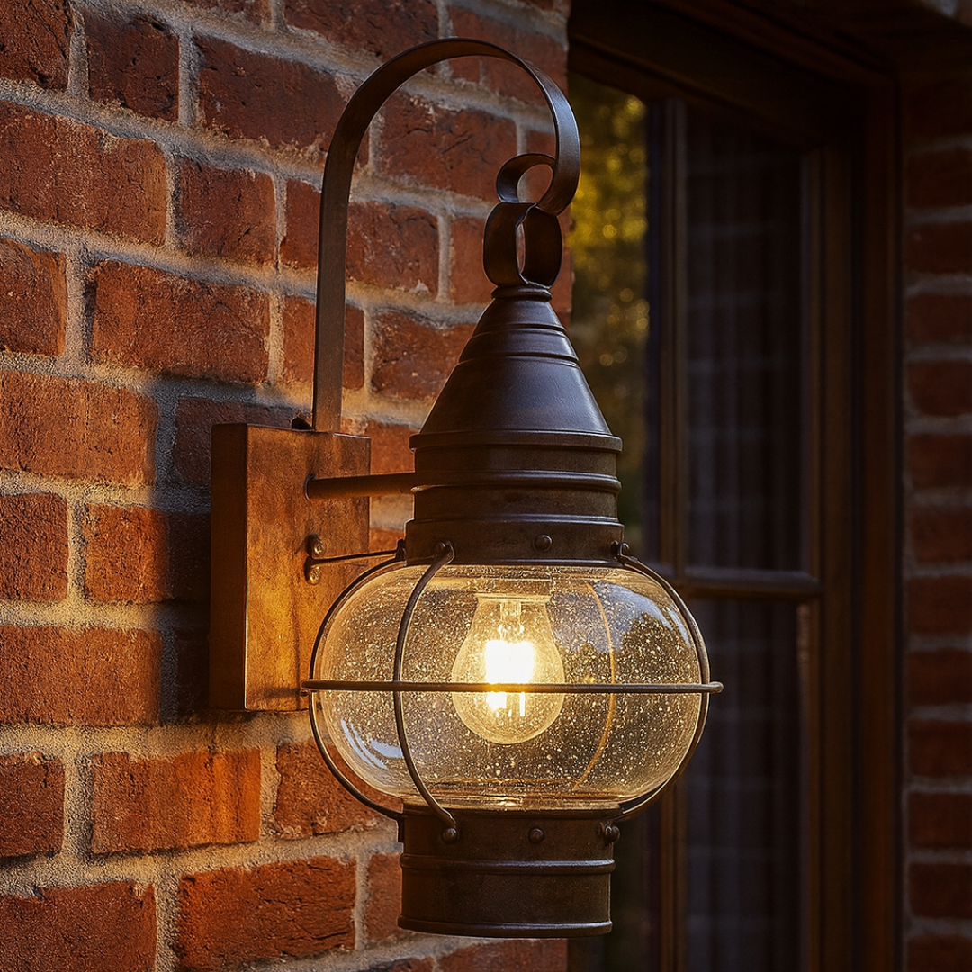 Outdoor Wall Lamp Brass Seed Glass Sienna Bronze Finish