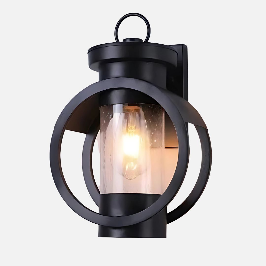 Outdoor Wall Lamp Black Vintage Galvanized Iron with Glass Shade