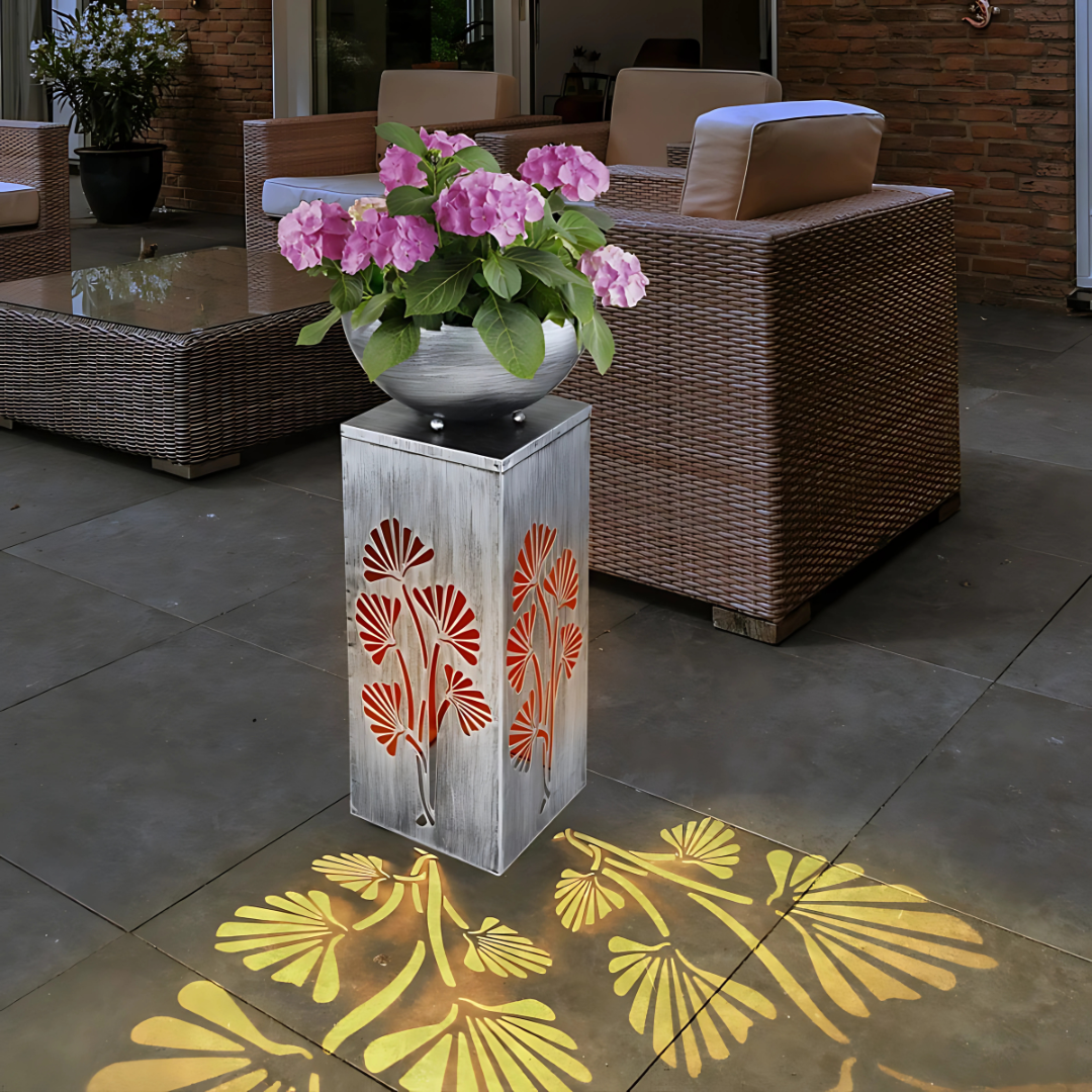 Solar LED Outdoor Light with Removable Planter Silver Metal