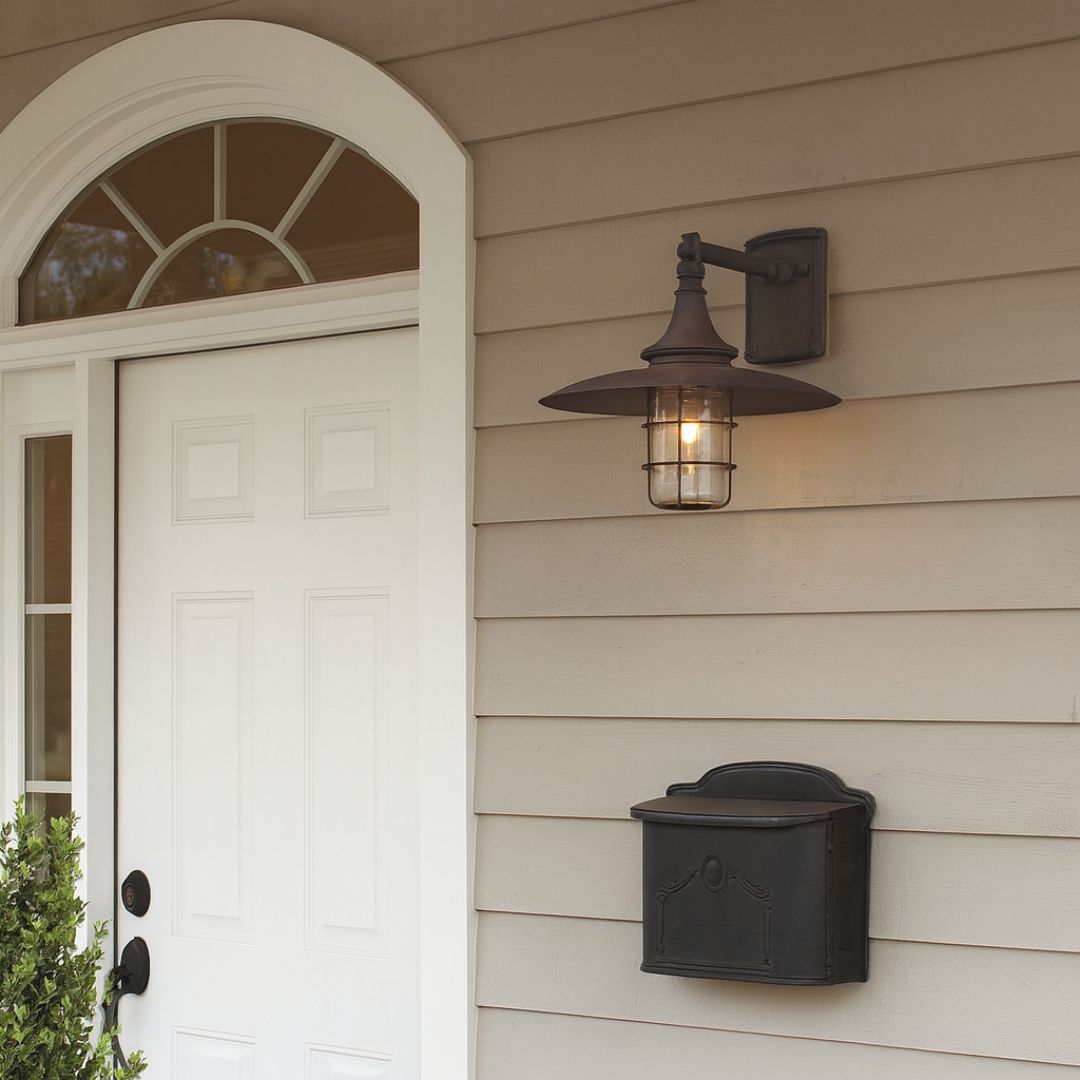 Outdoor Wall Lantern Light Fixture with Cage Shade and Clear Glass