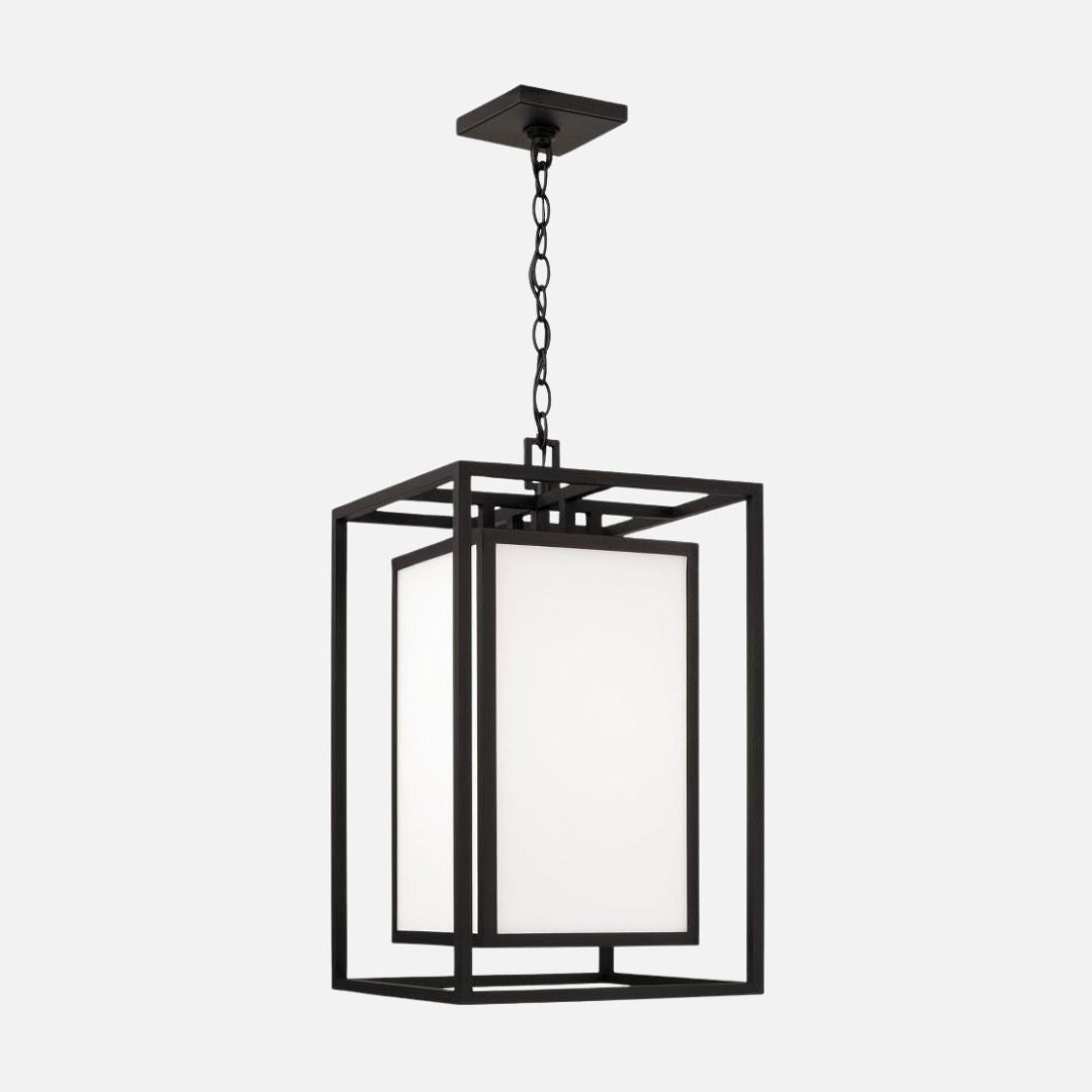 Outdoor Hanging Lantern Black 22in Glass Rectangular Dimmable E26