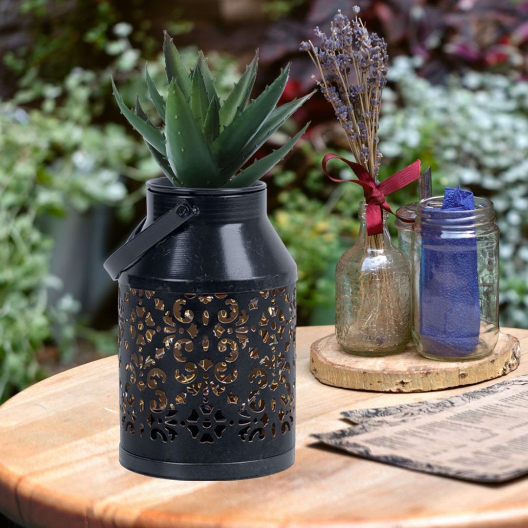 LED Solar Garden Lantern Black Planter Light with Sensor