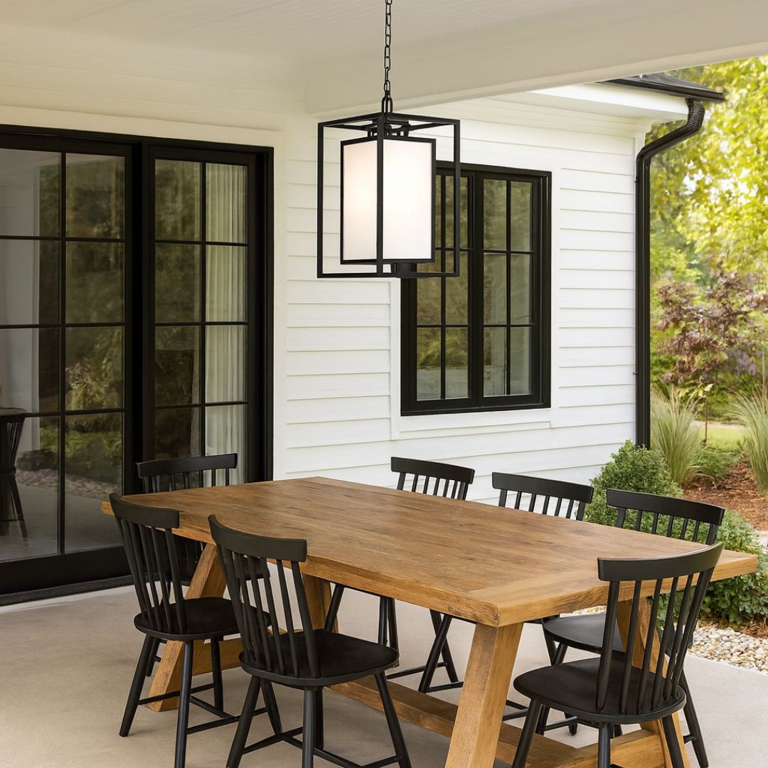 Outdoor Hanging Lantern Black 22in Glass Rectangular Dimmable E26