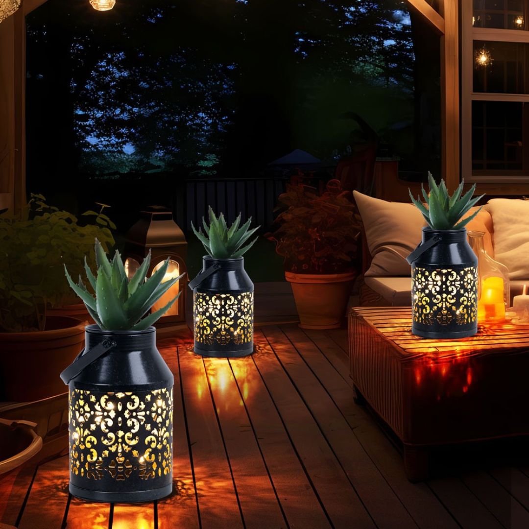 LED Solar Garden Lantern Black Planter Light with Sensor