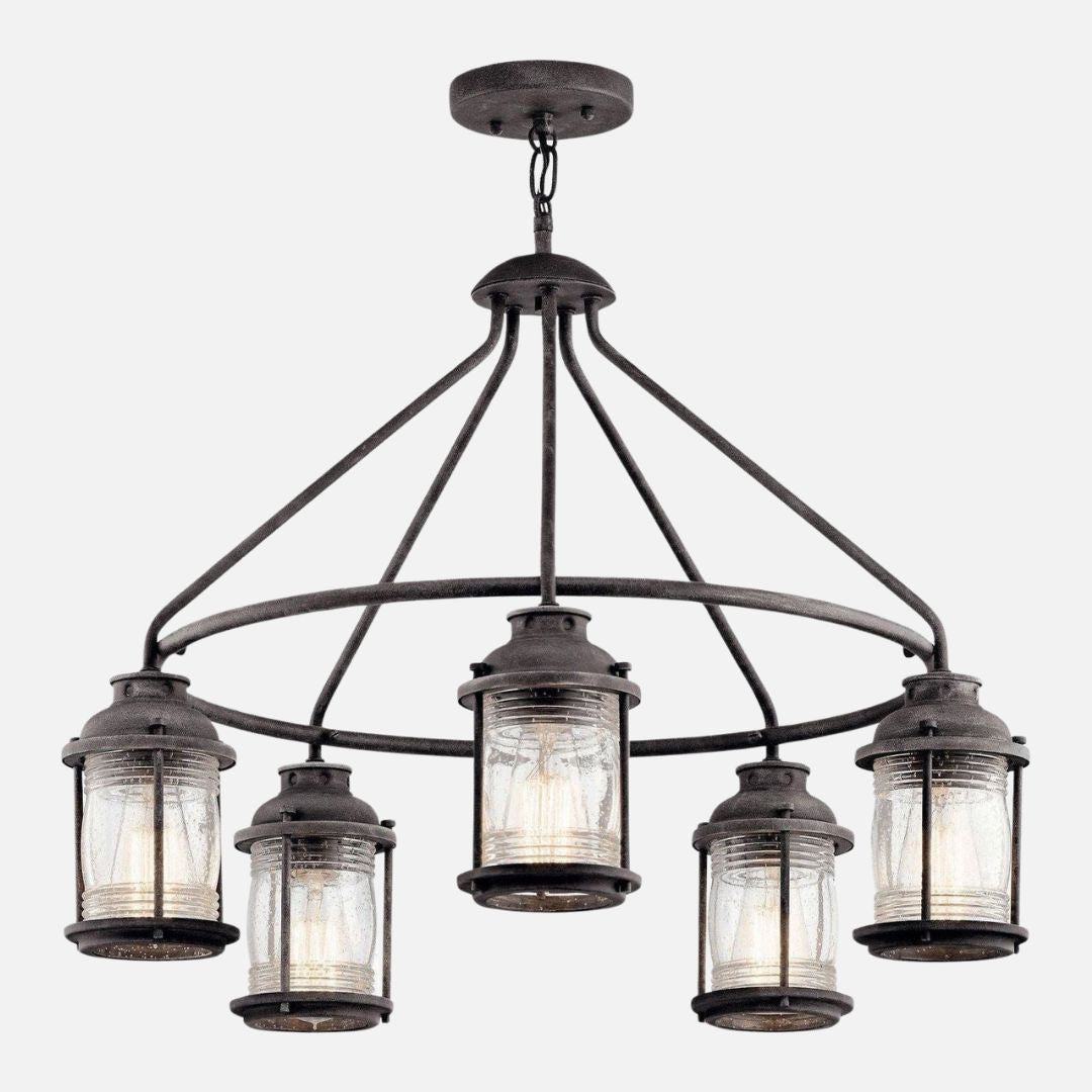 Outdoor Chandelier with 5 Lights in Weathered Zinc Finish for Gazebo
