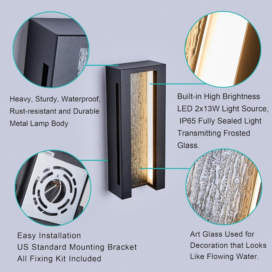 Outdoor Wall Light Waterproof Dimmable LED 1700LM Black Metal Acrylic