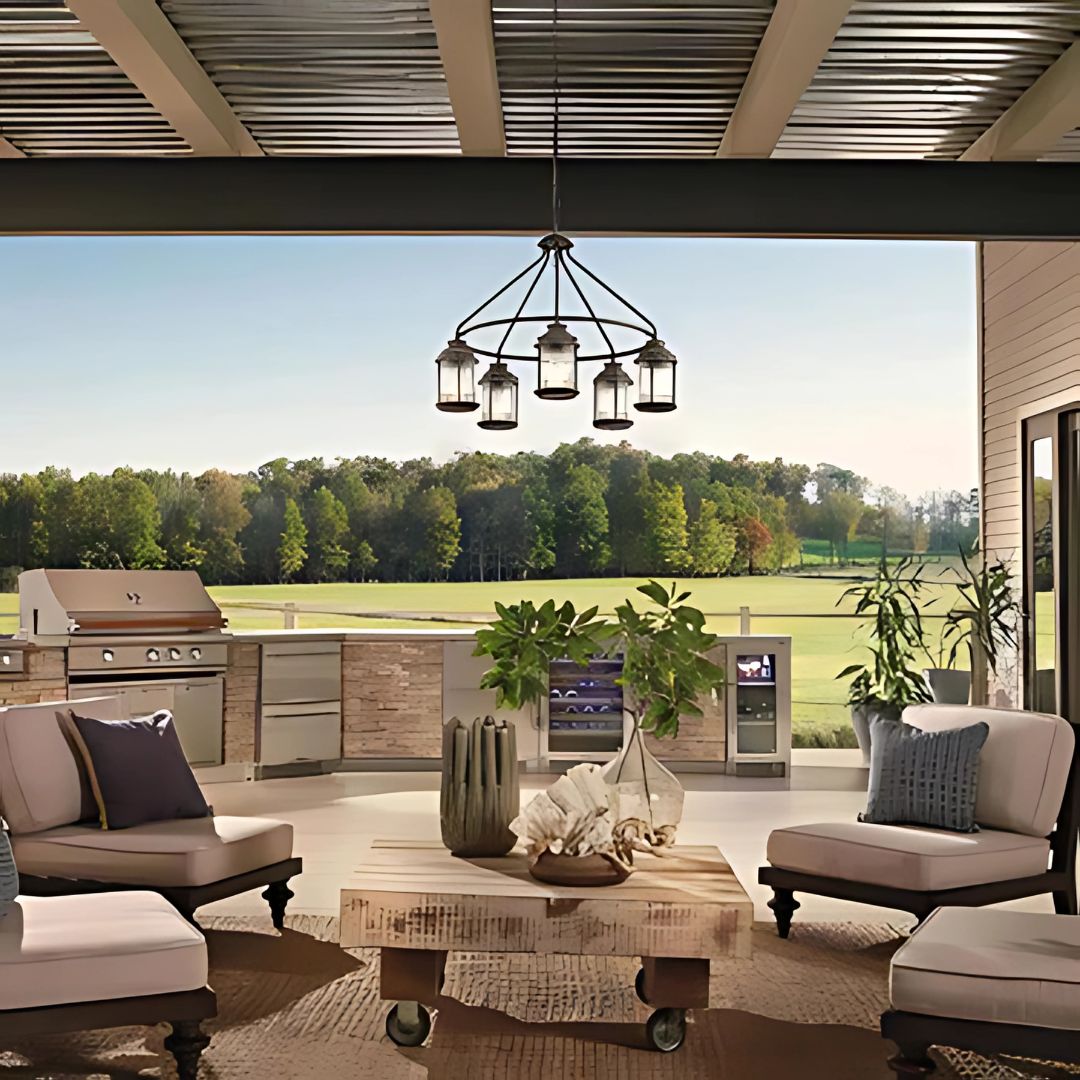 Outdoor Chandelier with 5 Lights in Weathered Zinc Finish for Gazebo