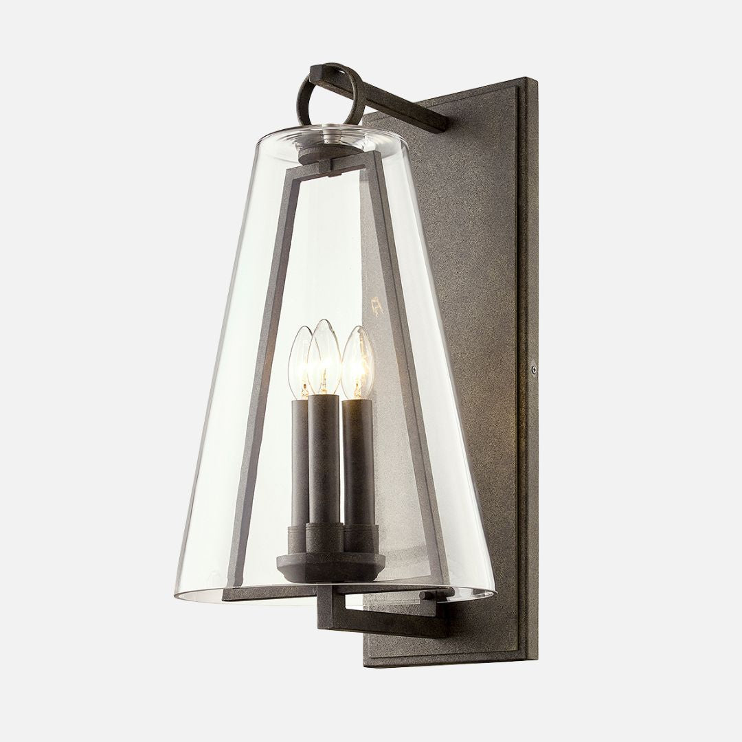 Glass Wall Sconce Light with E12 Base and 3 Candelabra Bulbs