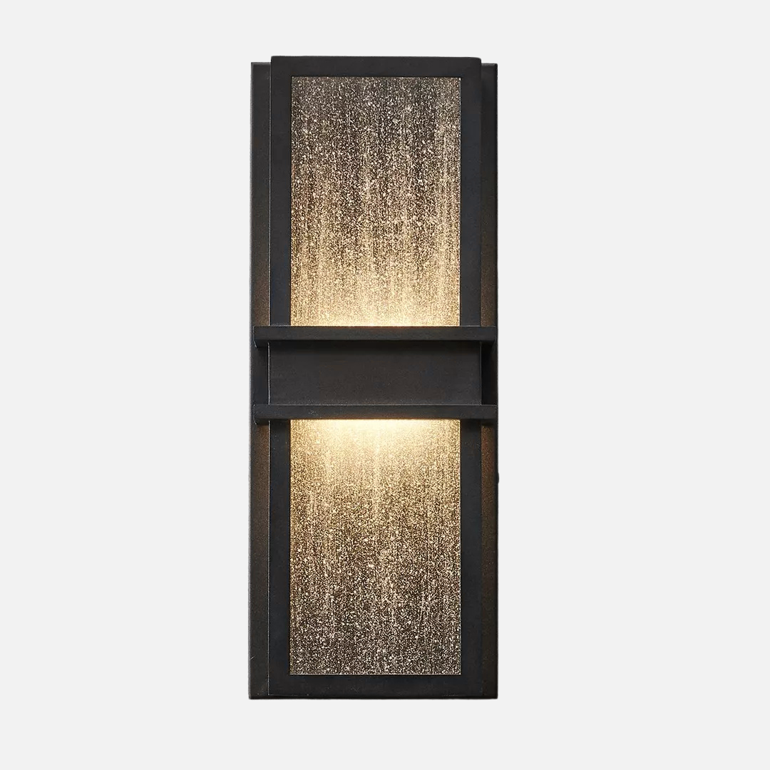 LED Outdoor Wall Sconce Black Seeded Glass 18in Dimmable Waterproof