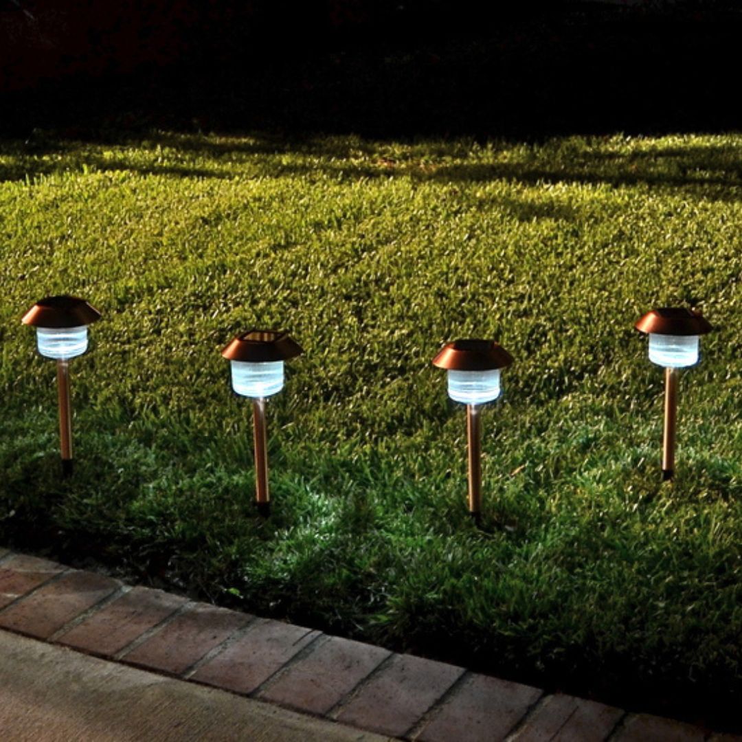 Copper Solar Path Lights Outdoor 12-Pack – Brushed Finish LED Stakes